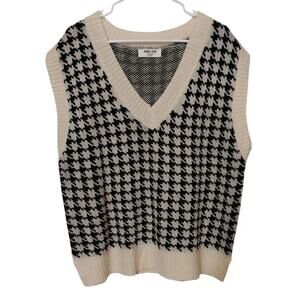 Sweater Vest Size Large L Houndstooth Checkered Y2K Black White Sleeveless Knit
